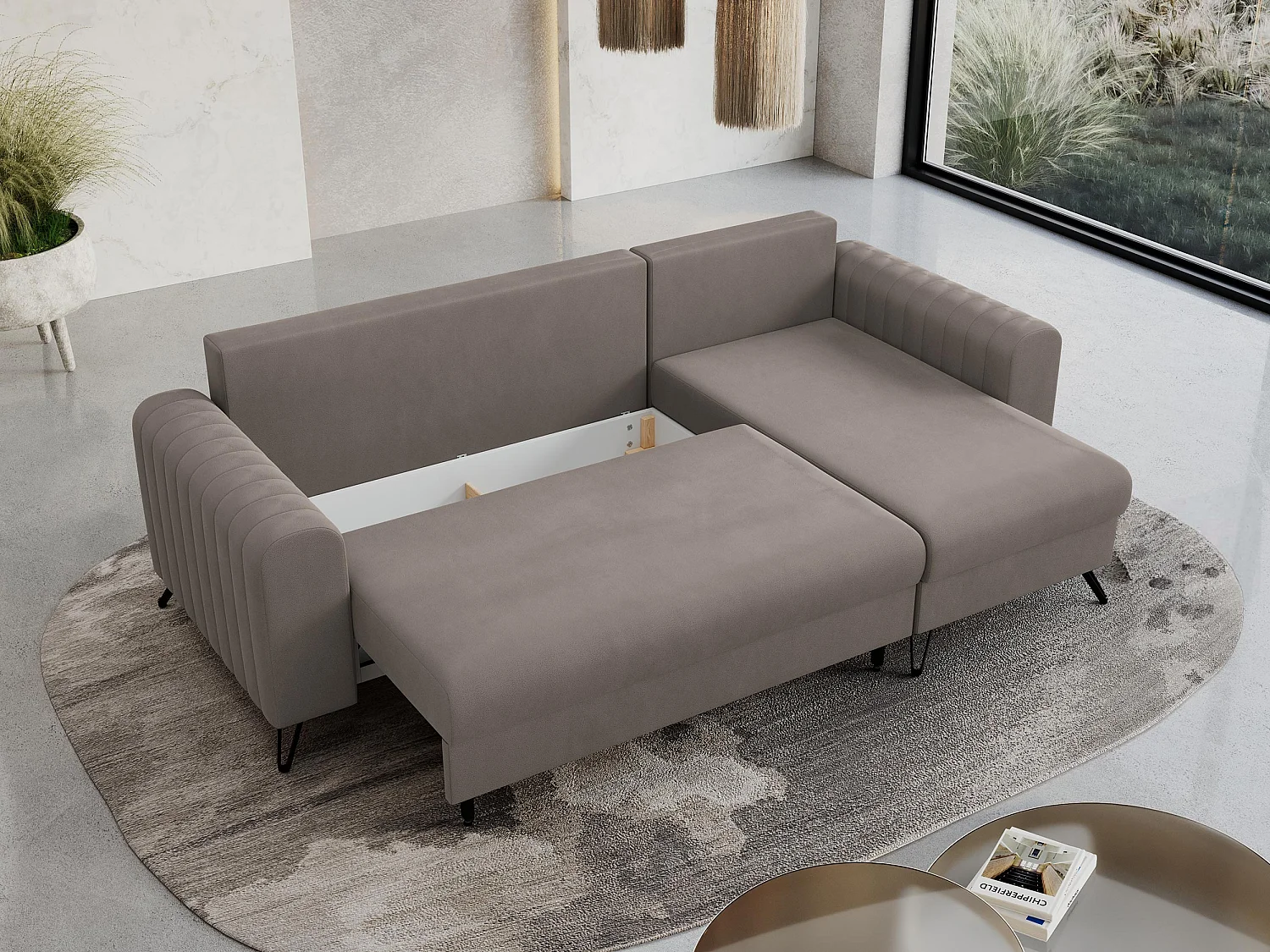 Ecksofa AXEL - universal mit schlaffunktion, Bettkasten - Braun Velvet