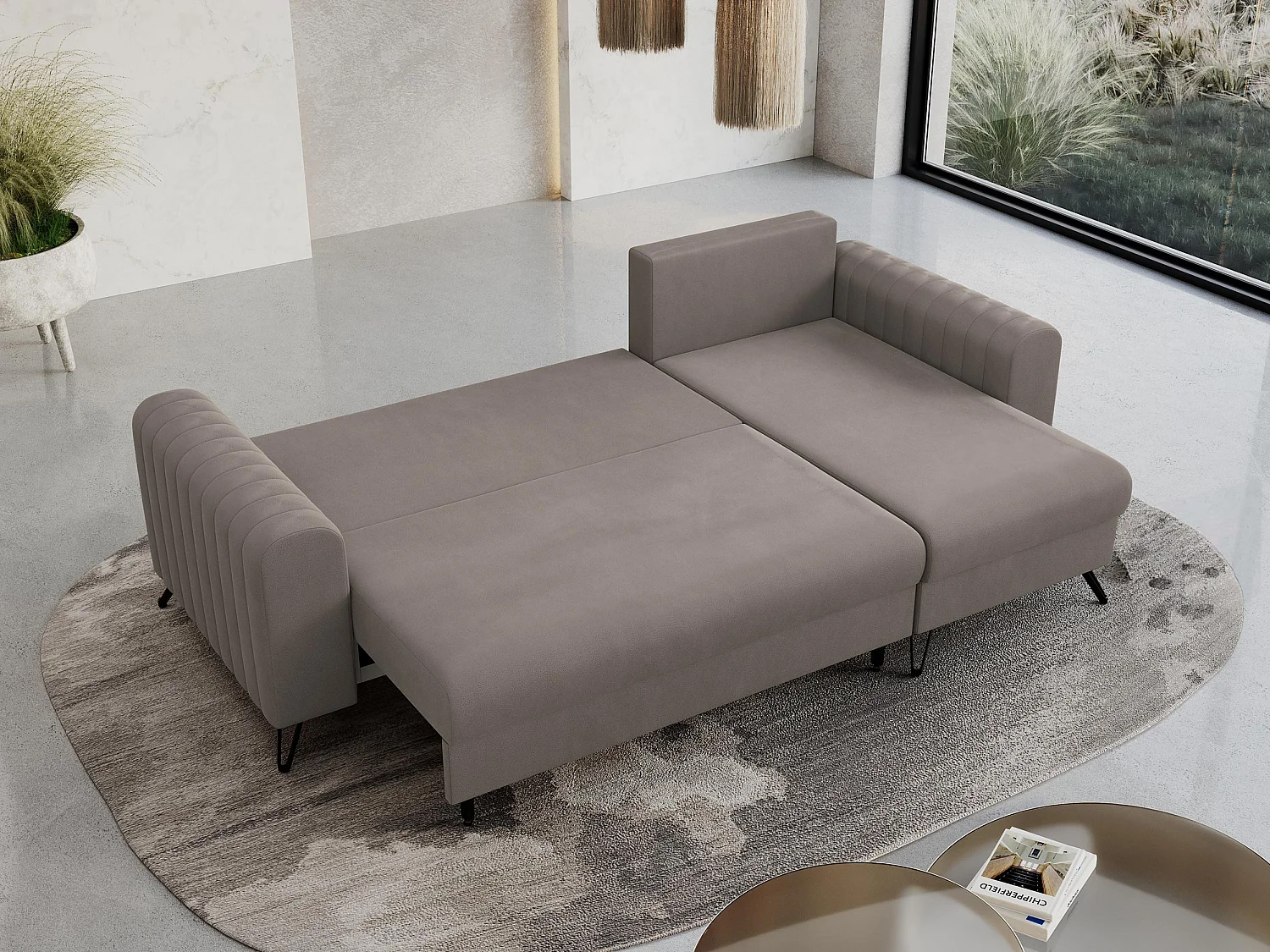 Ecksofa AXEL - universal mit schlaffunktion, Bettkasten - Braun Velvet