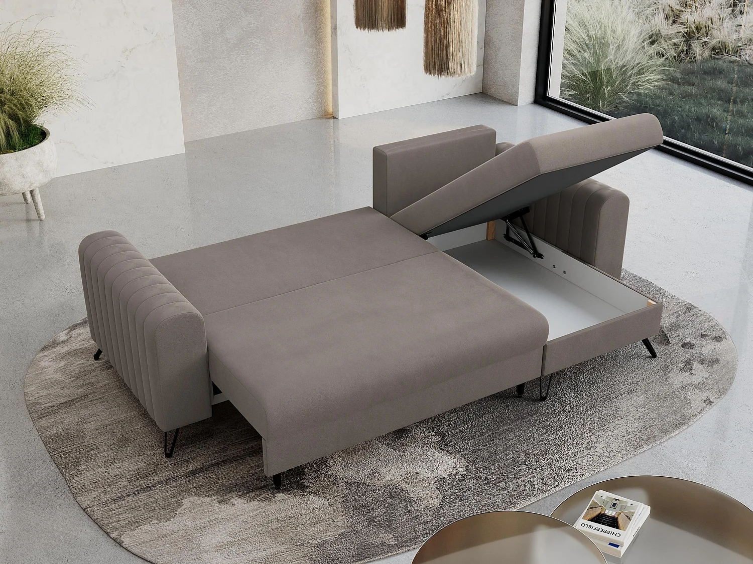 Ecksofa AXEL - universal mit schlaffunktion, Bettkasten - Braun Velvet