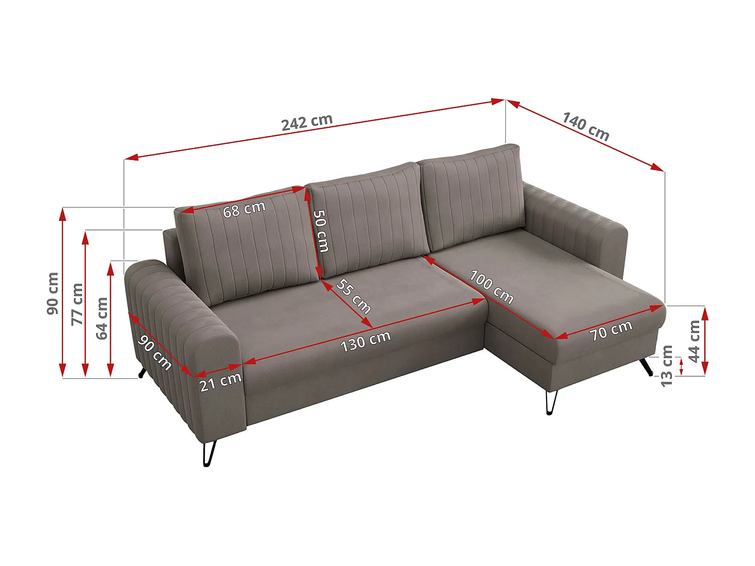 Ecksofa AXEL - universal mit schlaffunktion, Bettkasten - Braun Velvet