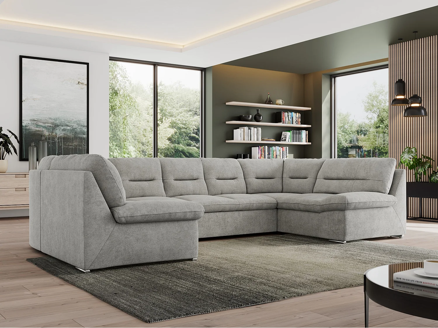 Ecksofa MORBIDO U, XXL Wohnlandschaft mit schlaffunktion - Hellgrau Stukture