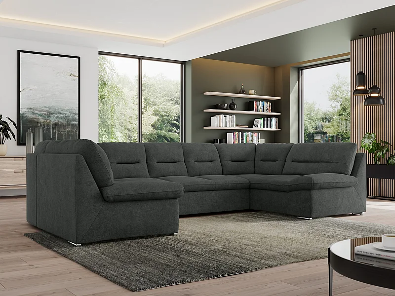 Ecksofa MORBIDO U, XXL Wohnlandschaft mit schlaffunktion - Dunkelgrau Stukture