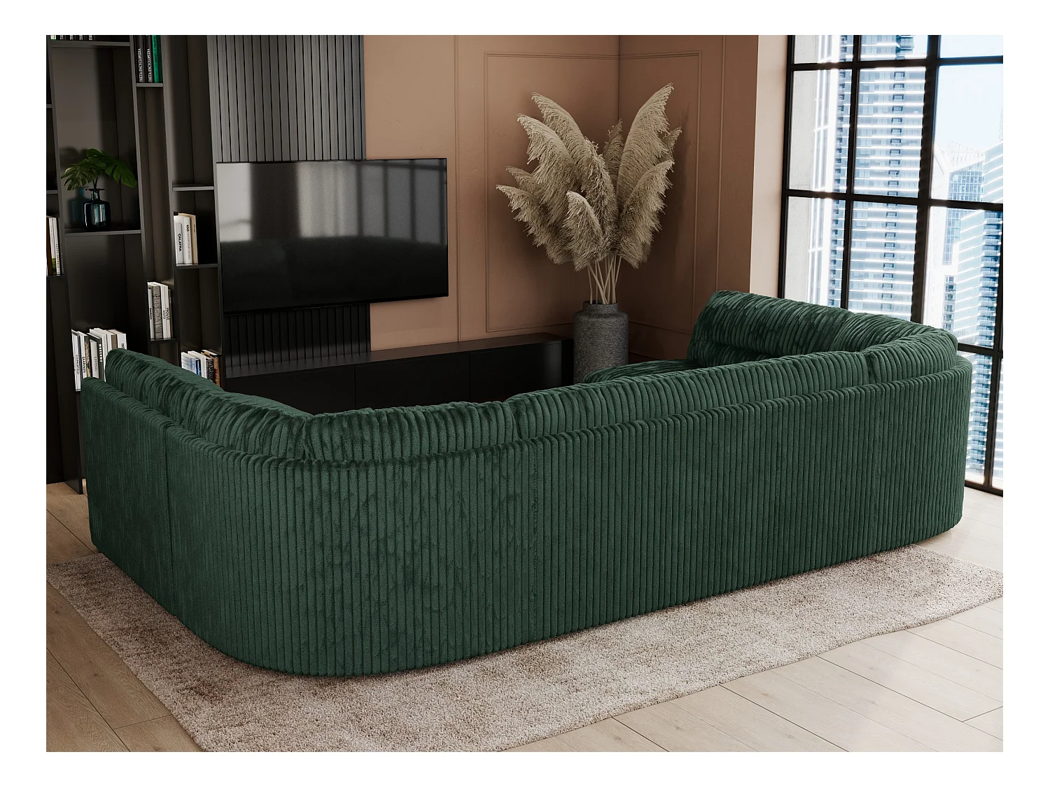Ecksofa COMODO U, Große Wohnlandschaft, mit Schlaffunktion - Grün Cord