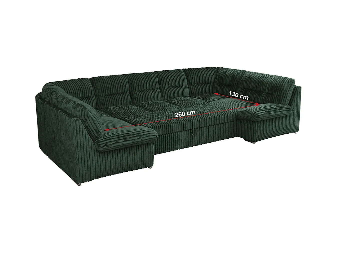 Ecksofa COMODO U, Große Wohnlandschaft, mit Schlaffunktion - Grün Cord