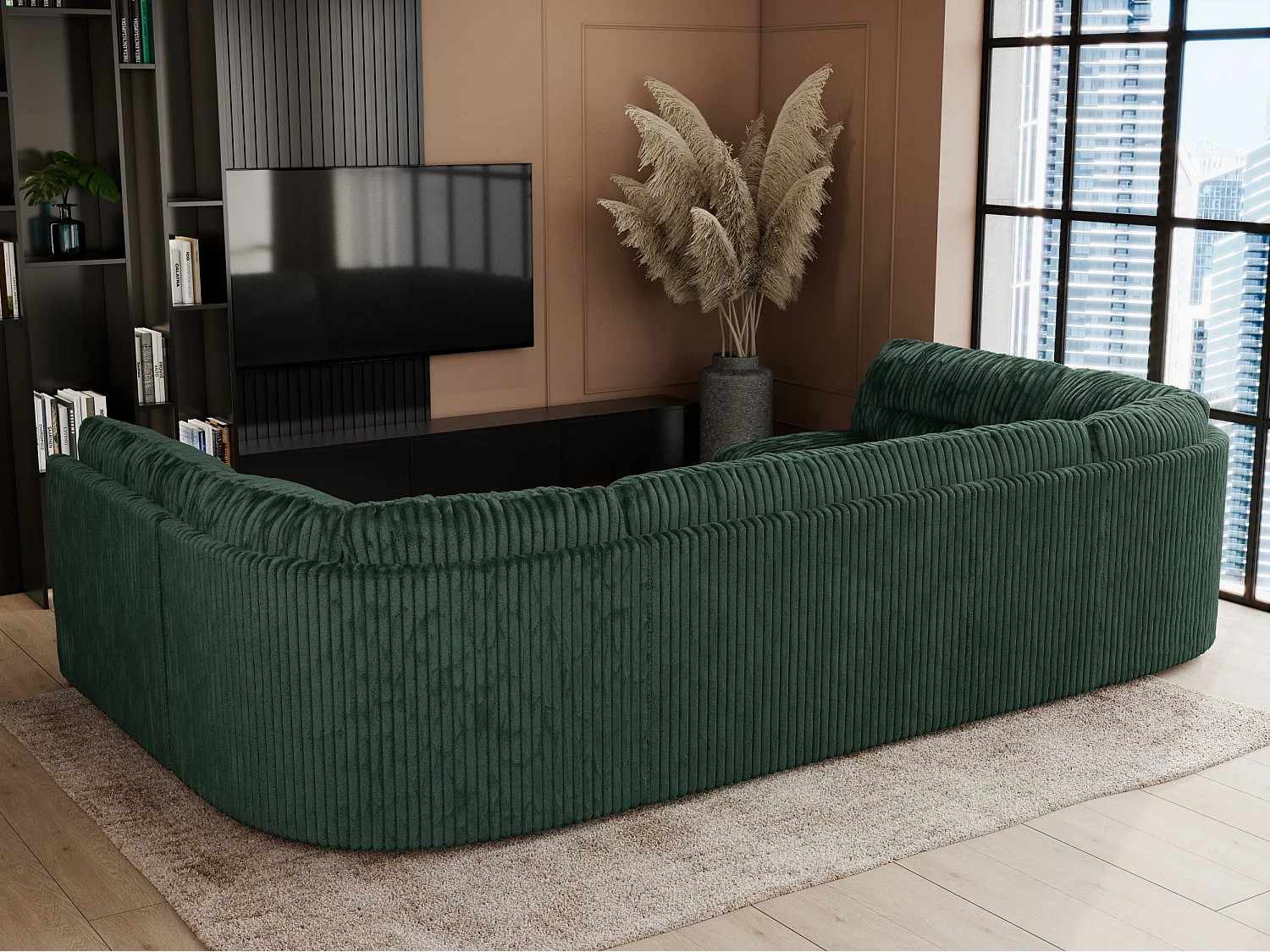 Ecksofa COMODO U, Große Wohnlandschaft, mit Schlaffunktion - Grün Cord