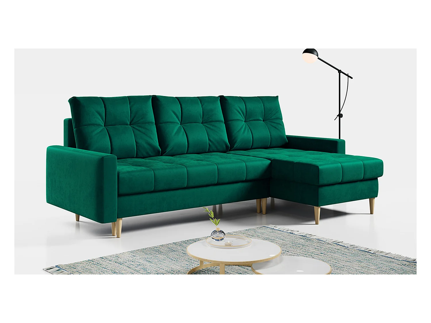 Ecksofa ASTRA - skandinavisch L-förmige Ecke, schlaffunktion - Dunkelgrün Velvet