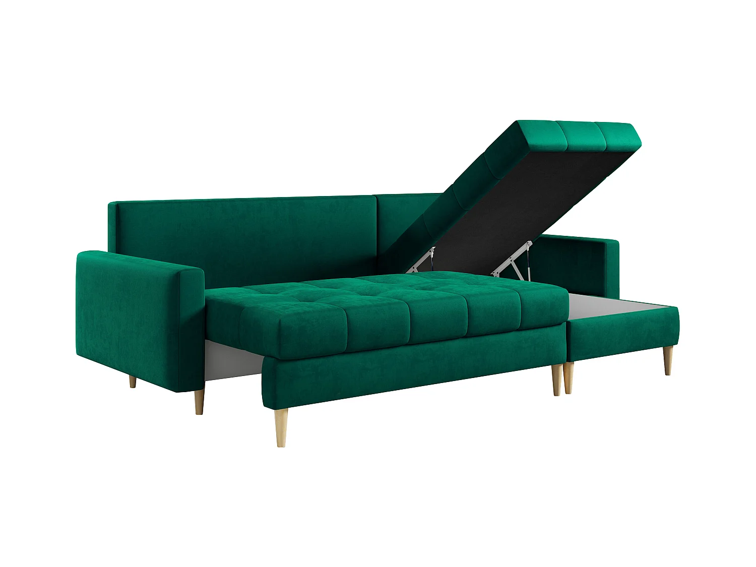 Ecksofa ASTRA - skandinavisch L-förmige Ecke, schlaffunktion - Dunkelgrün Velvet