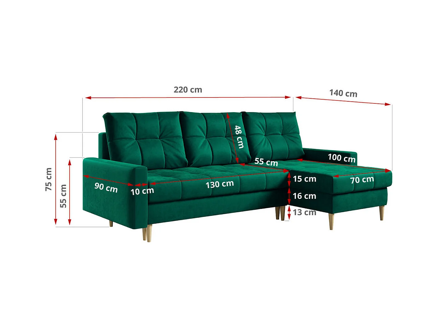 Ecksofa ASTRA - skandinavisch L-förmige Ecke, schlaffunktion - Dunkelgrün Velvet