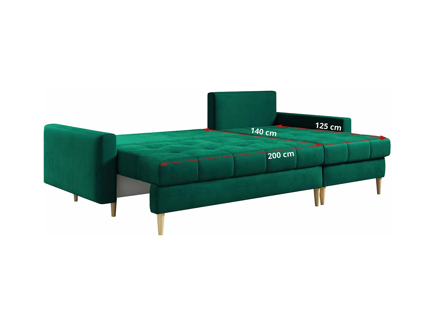 Ecksofa ASTRA - skandinavisch L-förmige Ecke, schlaffunktion - Dunkelgrün Velvet