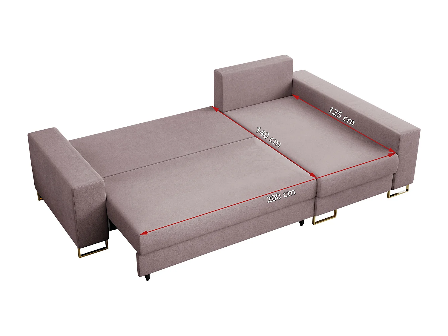 Ecksofa DORIAN - schlaffunktion und Bettkasten, lose Kissen - Rosa Velvet