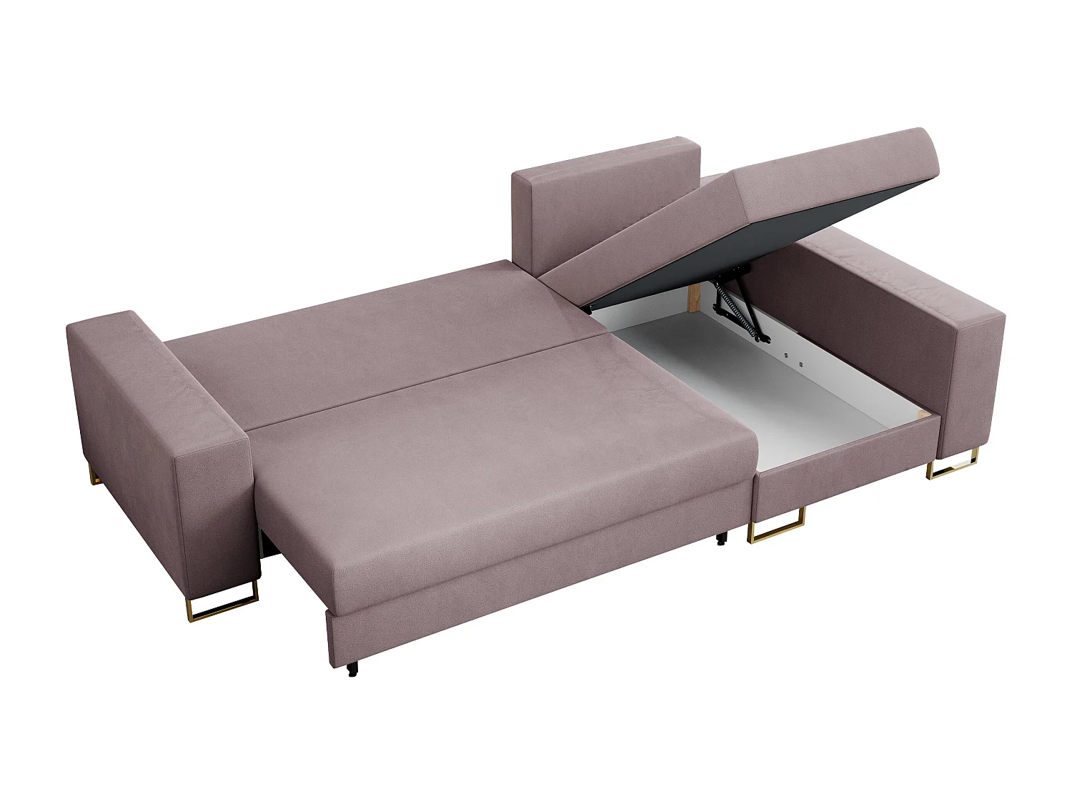 Ecksofa DORIAN - schlaffunktion und Bettkasten, lose Kissen - Rosa Velvet