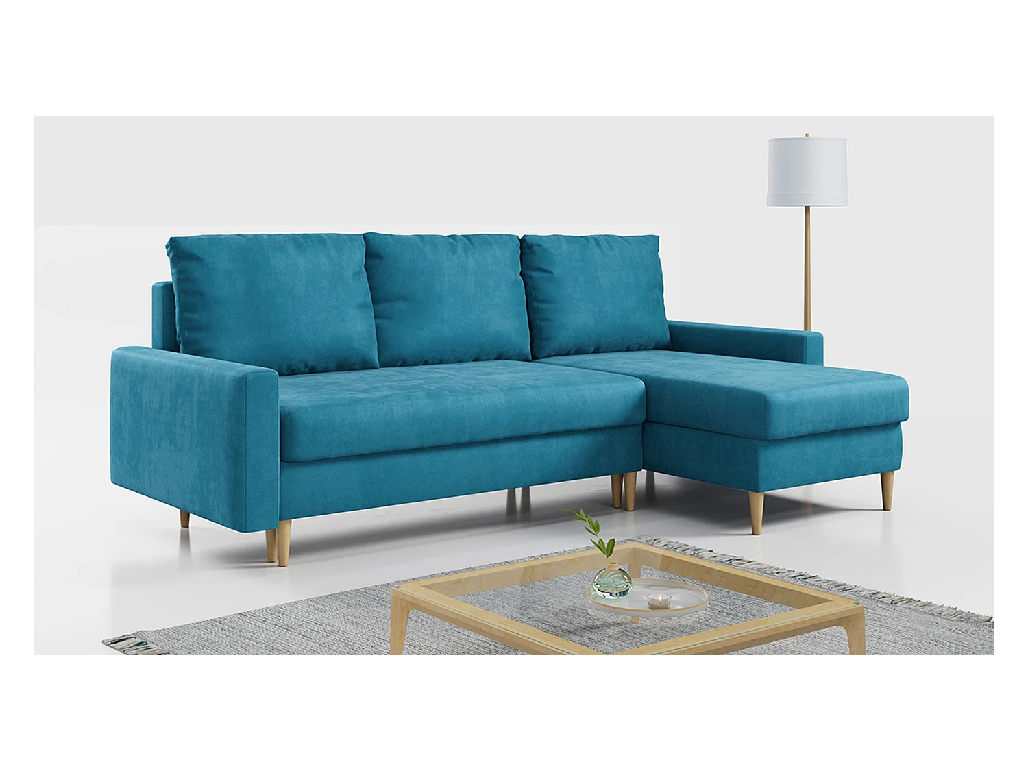 Ecksofa Universal - mit schlaffunktion und Bettkästen - Blau Velvet - LANG