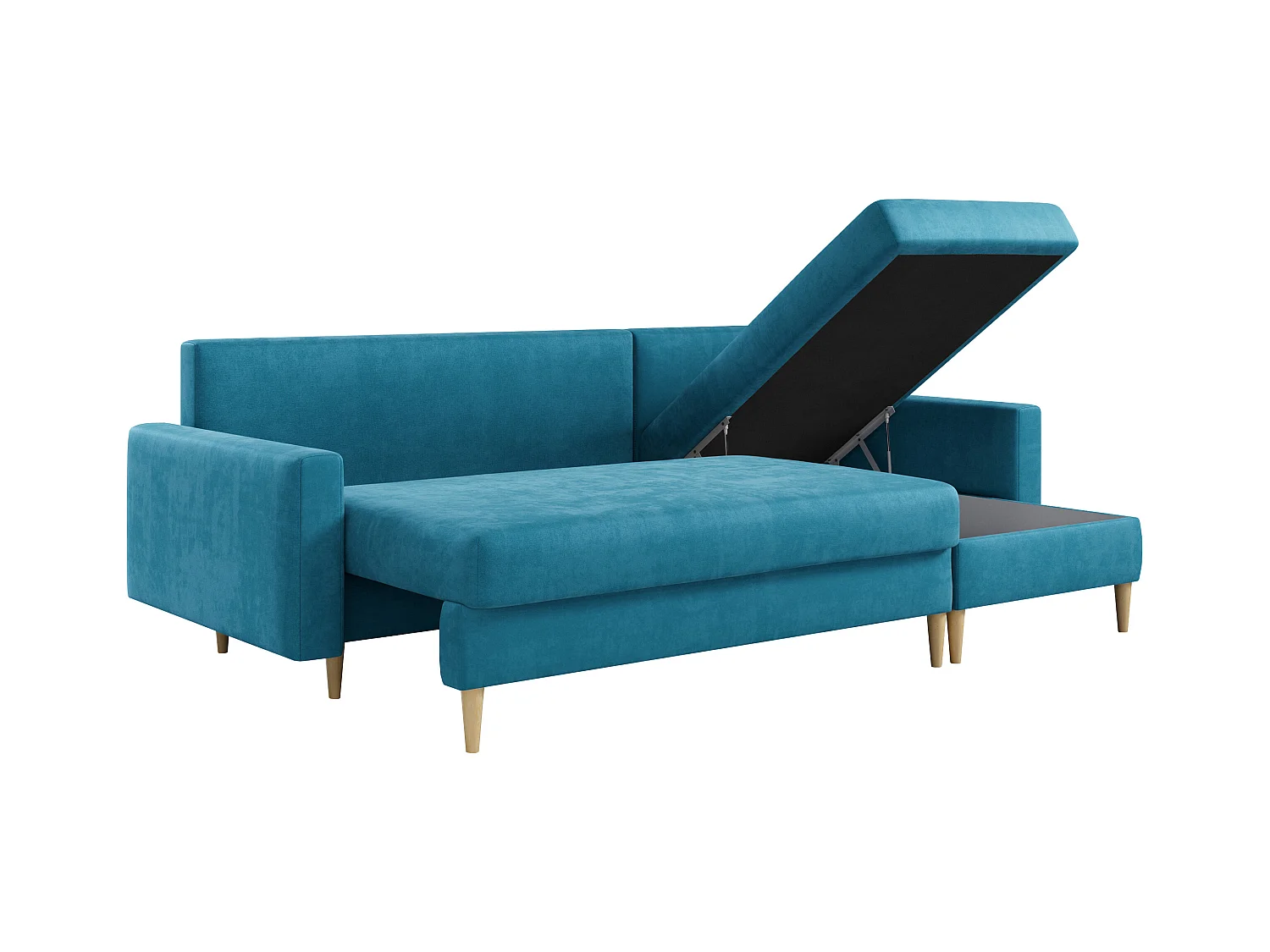 Ecksofa Universal - mit schlaffunktion und Bettkästen - Blau Velvet - LANG