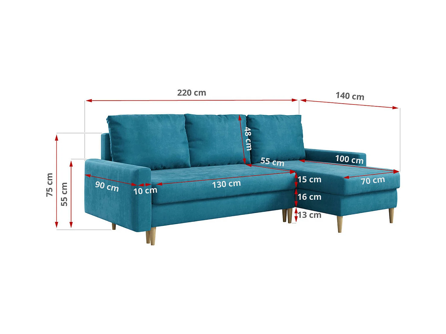 Ecksofa Universal - mit schlaffunktion und Bettkästen - Blau Velvet - LANG