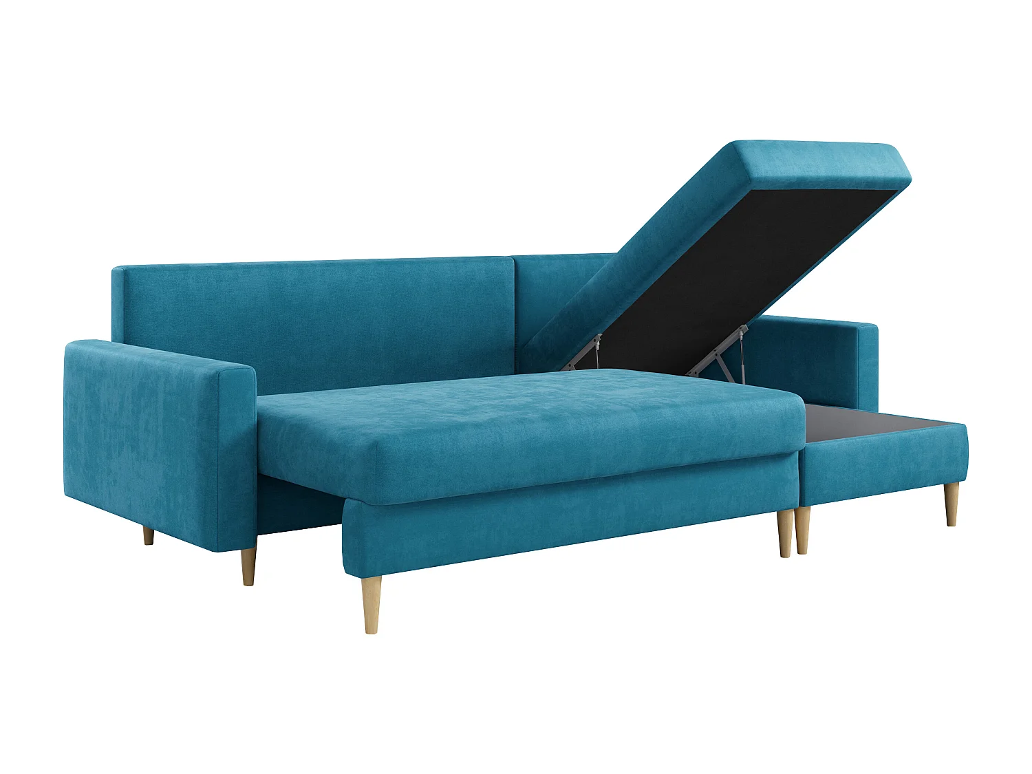 Ecksofa Universal - mit schlaffunktion und Bettkästen - Blau Velvet - LANG
