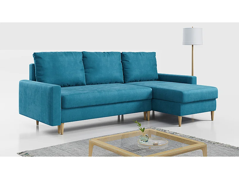 Ecksofa Universal - mit schlaffunktion und Bettkästen - Blau Velvet - LANG