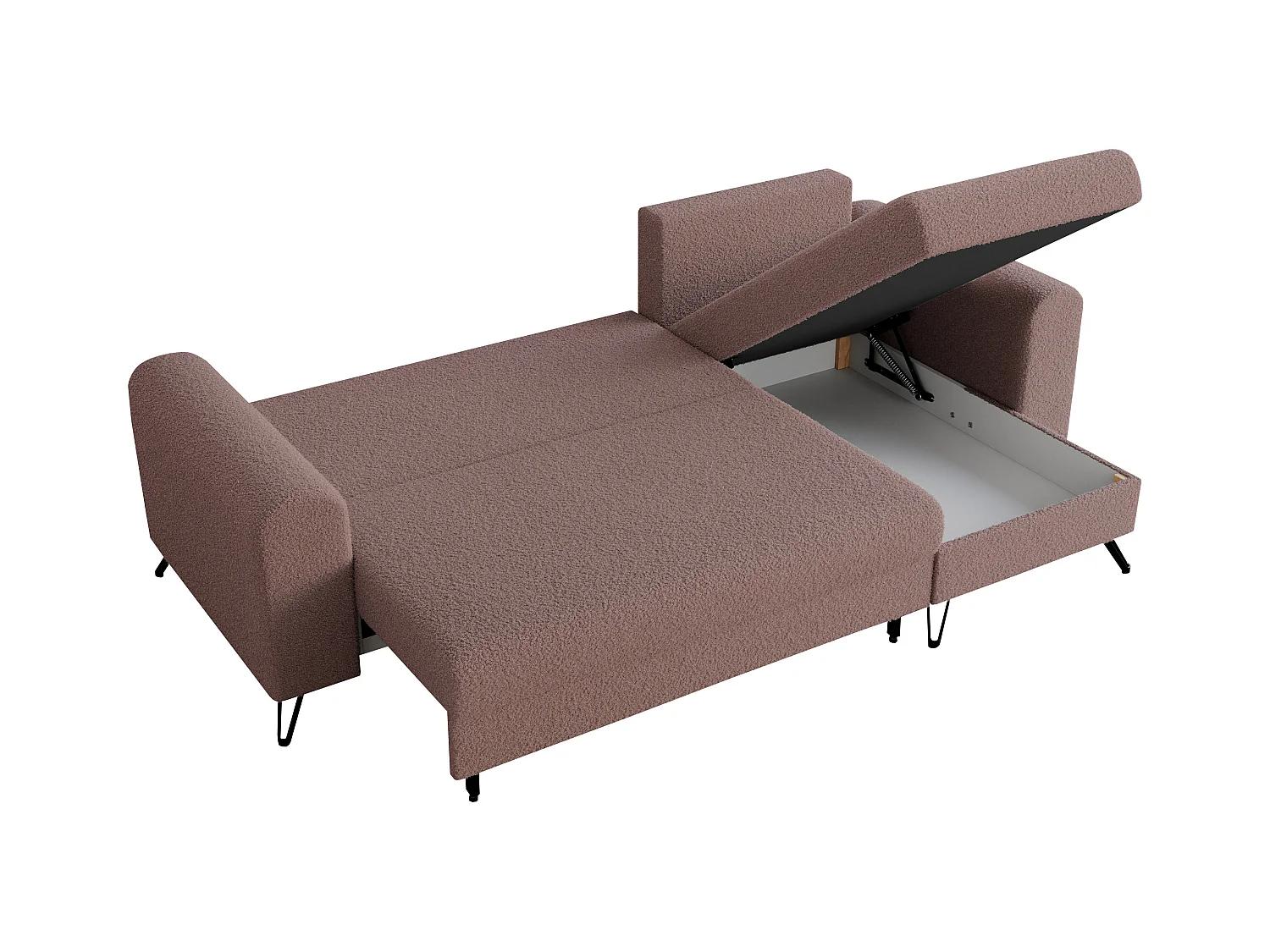 Ecksofa HUGO - L-Form mit Schlaffunktion, lose Kissen - Rosa Boucle