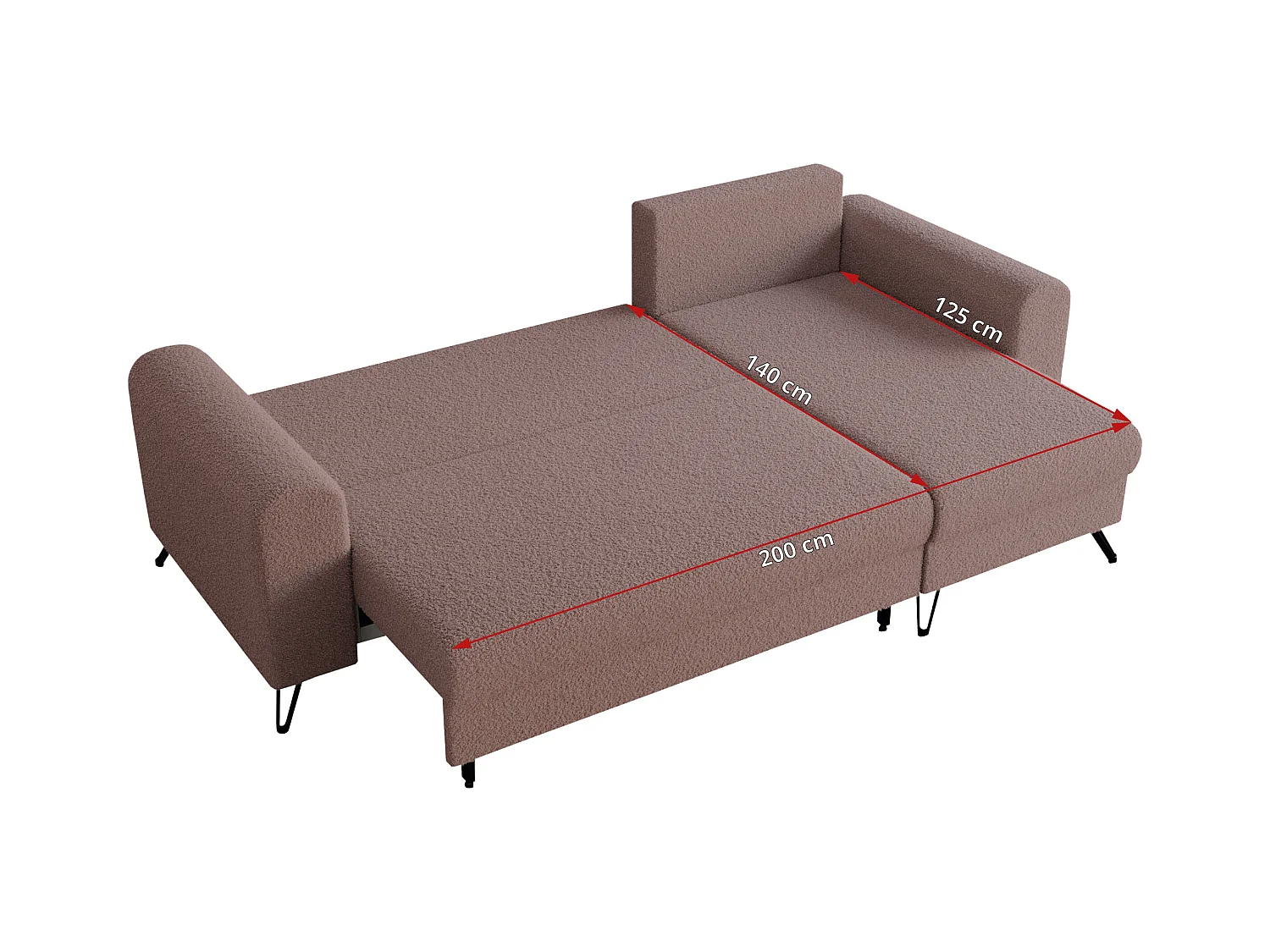 Ecksofa HUGO - L-Form mit Schlaffunktion, lose Kissen - Rosa Boucle