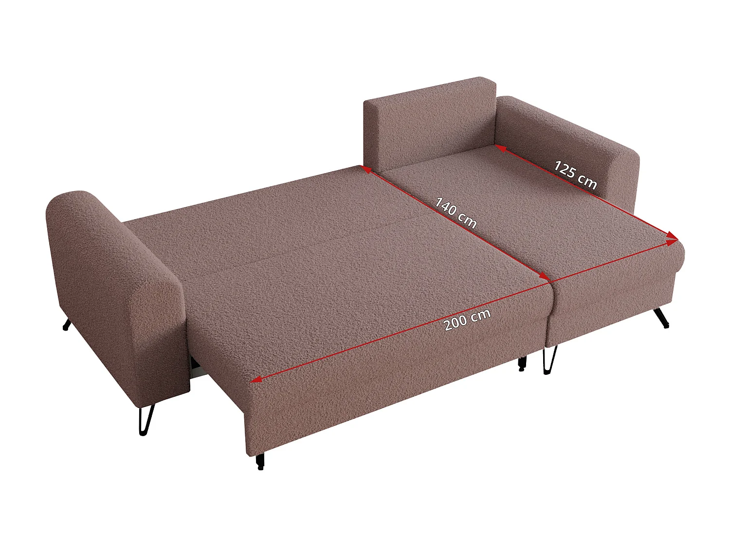 Ecksofa HUGO - L-Form mit Schlaffunktion, lose Kissen - Rosa Boucle