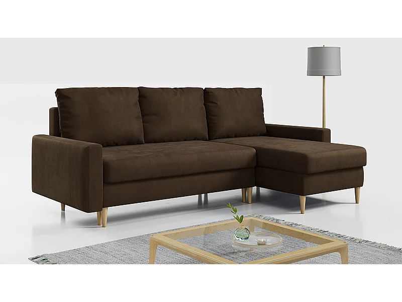 Ecksofa Universal - mit schlaffunktion und Bettkästen - Braun Velvet - LANG