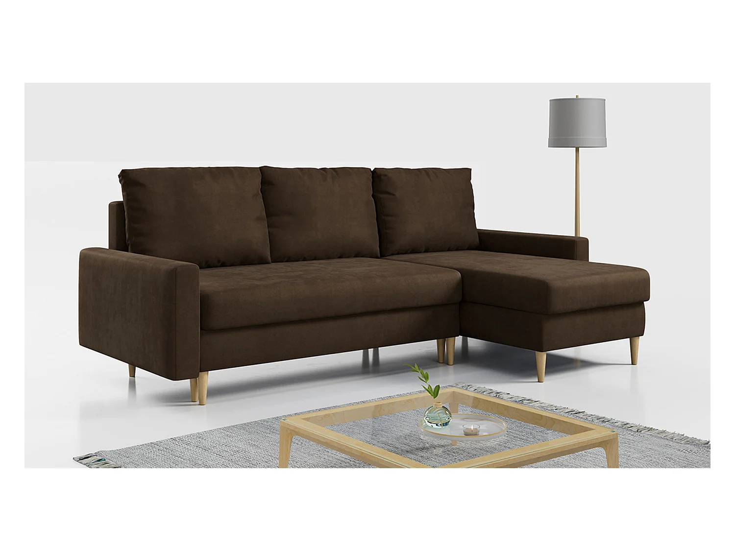 Ecksofa Universal - mit schlaffunktion und Bettkästen - Braun Velvet - LANG