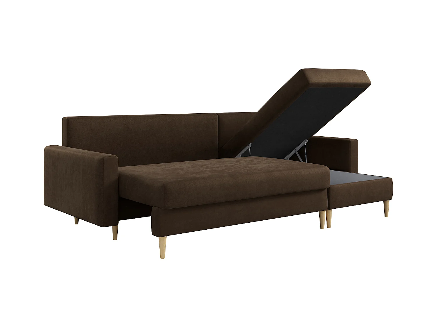 Ecksofa Universal - mit schlaffunktion und Bettkästen - Braun Velvet - LANG