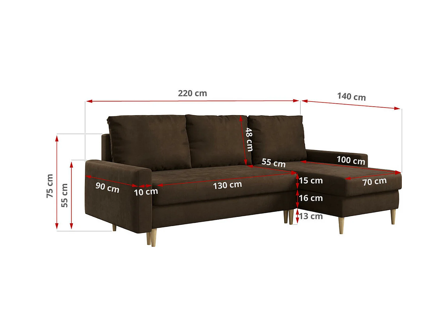 Ecksofa Universal - mit schlaffunktion und Bettkästen - Braun Velvet - LANG