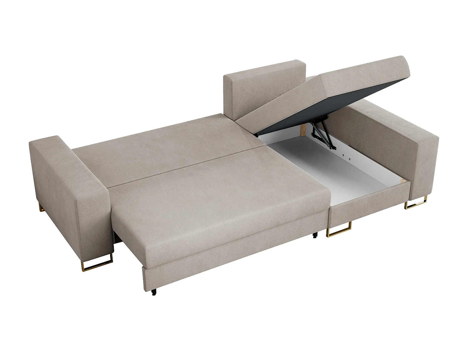 Ecksofa DORIAN - schlaffunktion und Bettkasten, lose Kissen - Beige Velvet