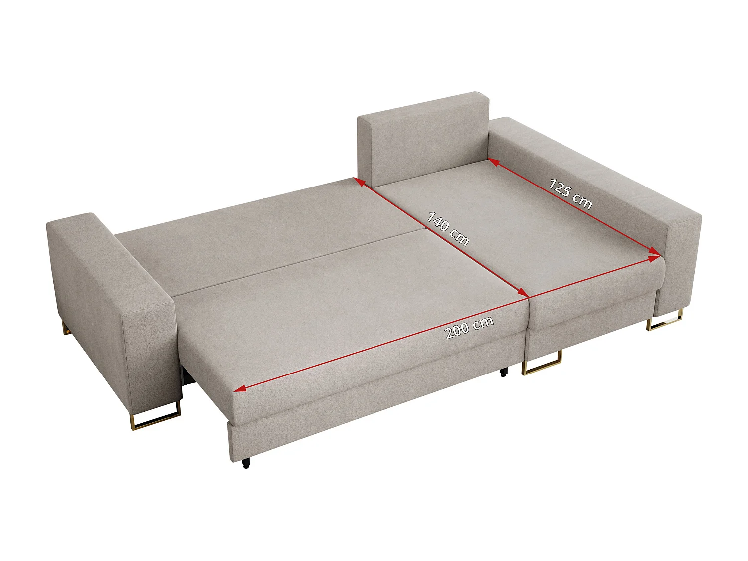 Ecksofa DORIAN - schlaffunktion und Bettkasten, lose Kissen - Beige Velvet