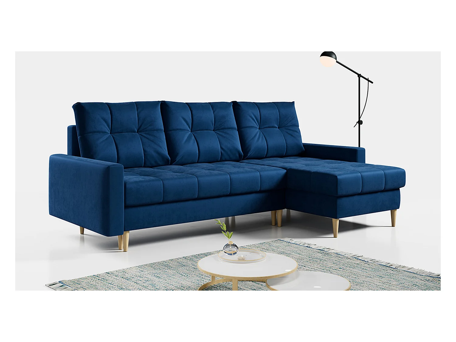 Ecksofa ASTRA - skandinavisch L-förmige Ecke, schlaffunktion - Dunkelblau Velvet