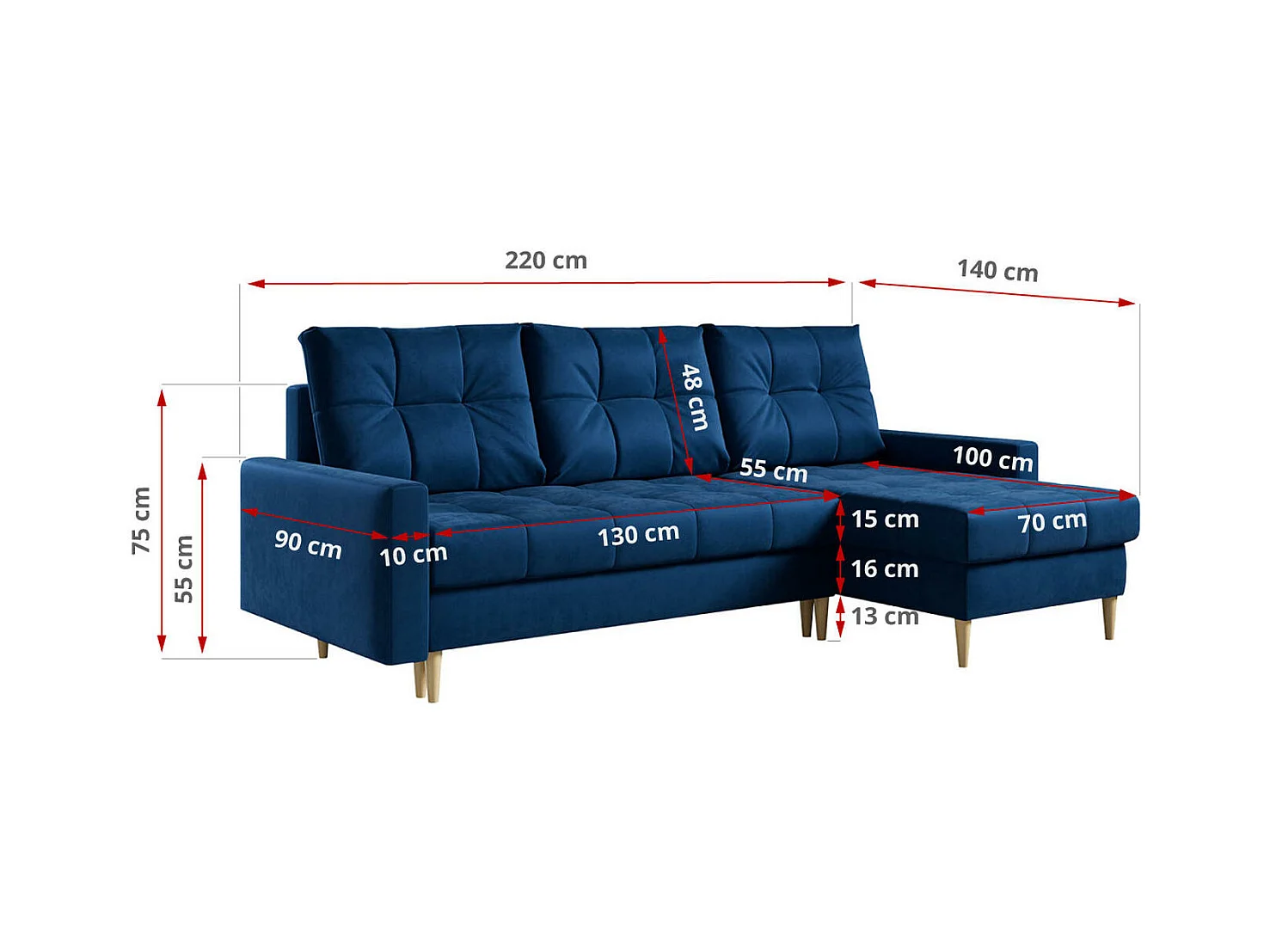 Ecksofa ASTRA - skandinavisch L-förmige Ecke, schlaffunktion - Dunkelblau Velvet