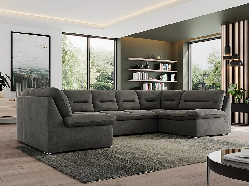 Ecksofa MORBIDO U, XXL Wohnlandschaft mit schlaffunktion - Dunkelgrau Velvet