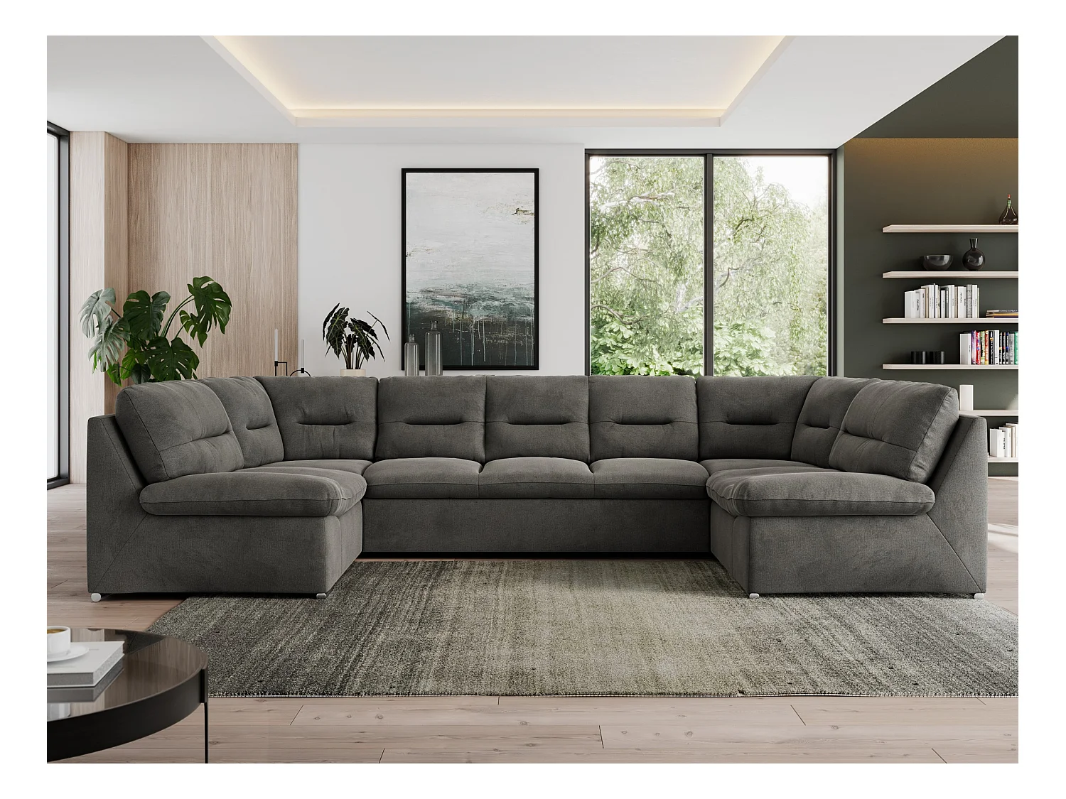 Ecksofa MORBIDO U, XXL Wohnlandschaft mit schlaffunktion - Dunkelgrau Velvet