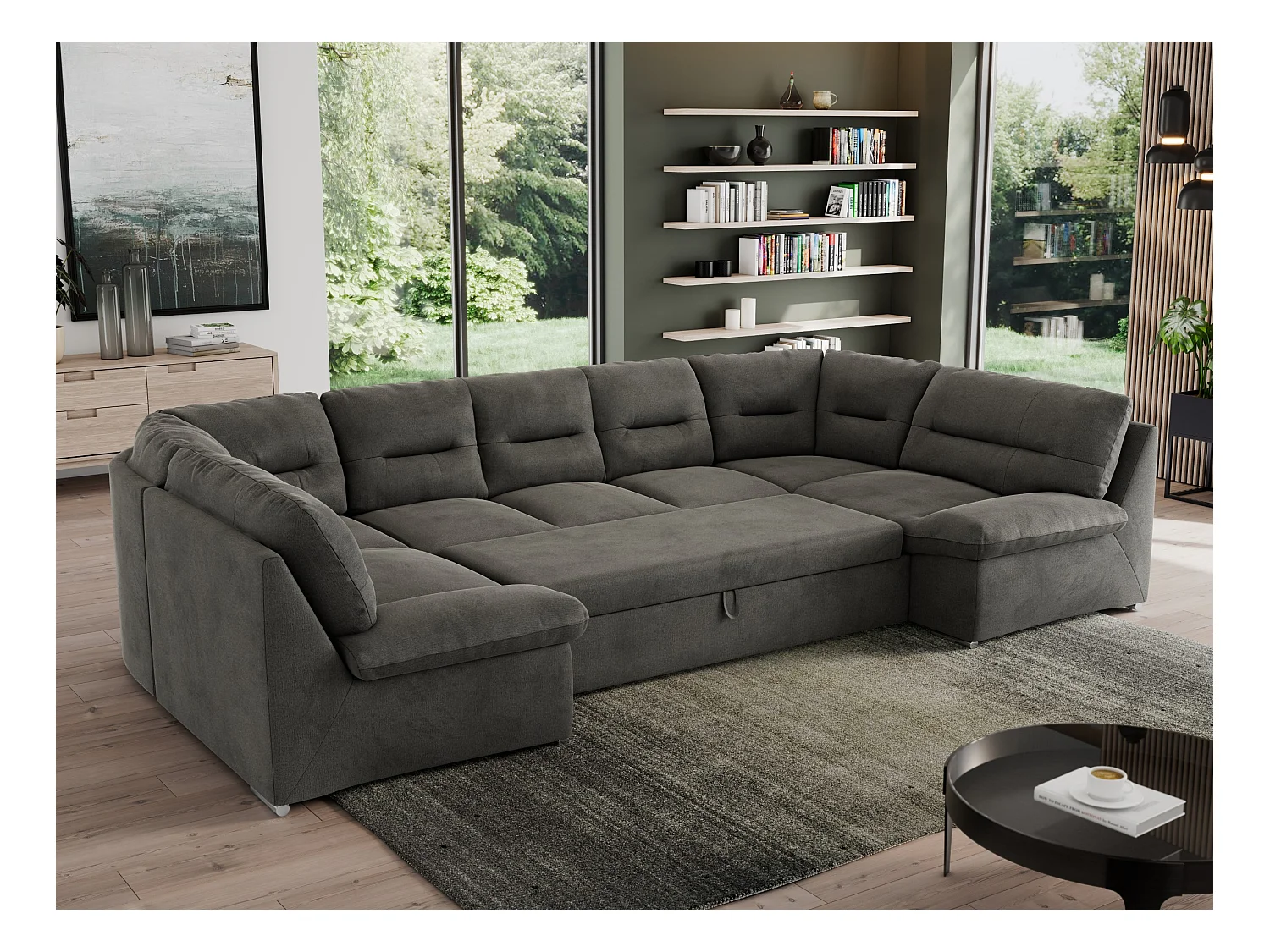 Ecksofa MORBIDO U, XXL Wohnlandschaft mit schlaffunktion - Dunkelgrau Velvet