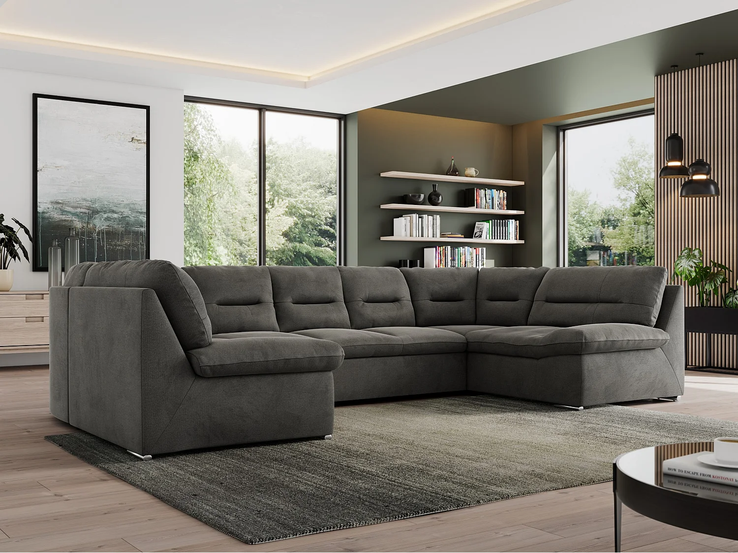 Ecksofa MORBIDO U, XXL Wohnlandschaft mit schlaffunktion - Dunkelgrau Velvet