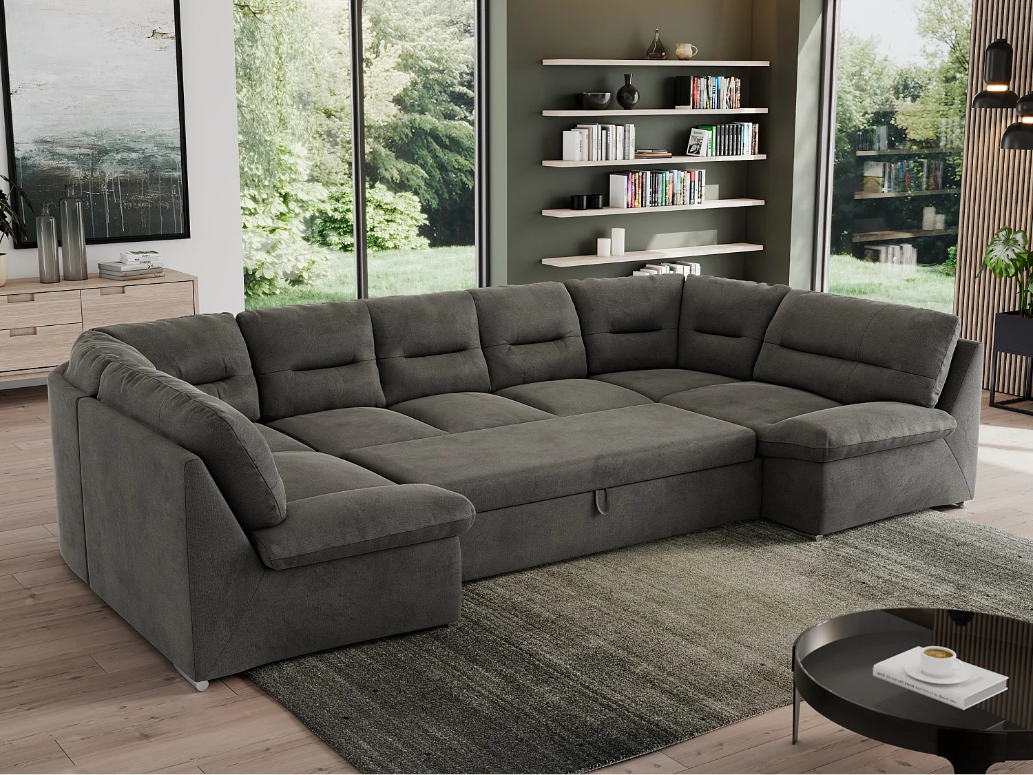 Ecksofa MORBIDO U, XXL Wohnlandschaft mit schlaffunktion - Dunkelgrau Velvet
