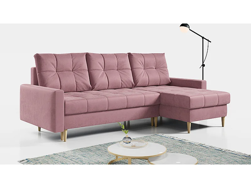 Ecksofa ASTRA - skandinavisch L-förmige Ecke, schlaffunktion - Rosa Velvet