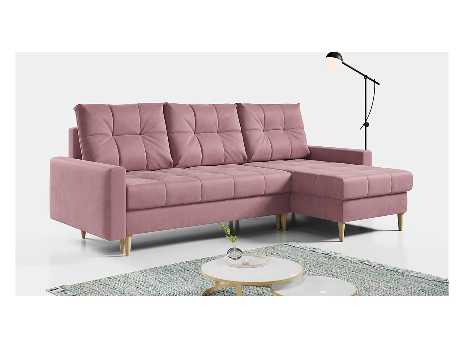Ecksofa ASTRA - skandinavisch L-förmige Ecke, schlaffunktion - Rosa Velvet