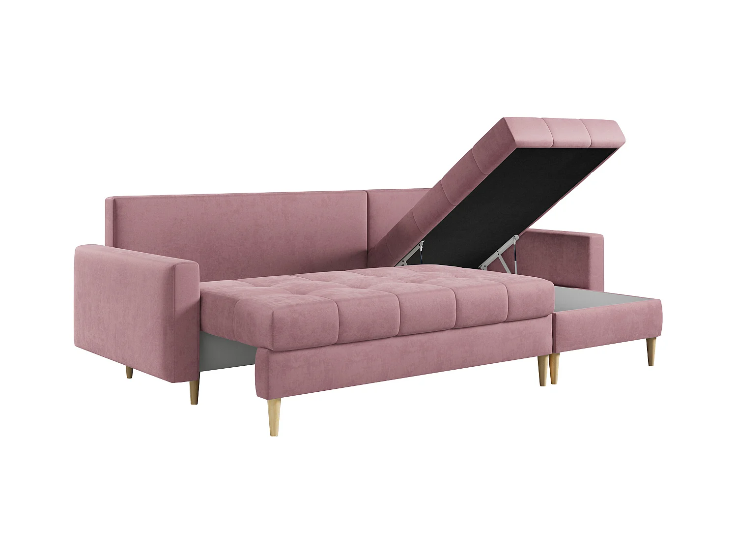 Ecksofa ASTRA - skandinavisch L-förmige Ecke, schlaffunktion - Rosa Velvet