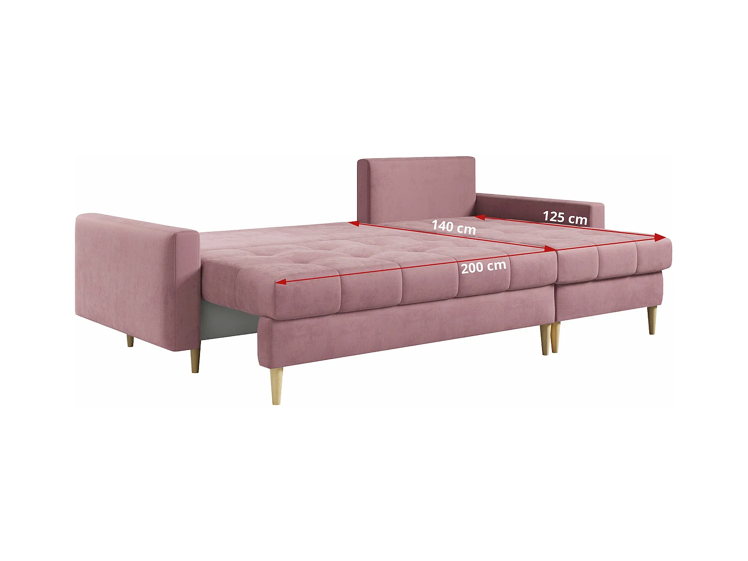 Ecksofa ASTRA - skandinavisch L-förmige Ecke, schlaffunktion - Rosa Velvet