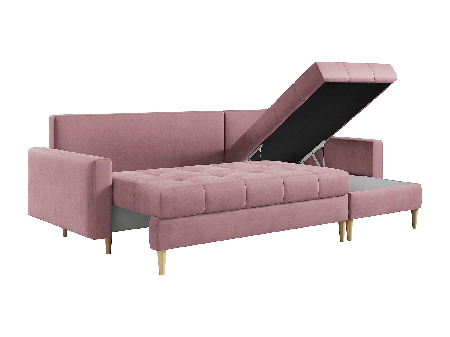 Ecksofa ASTRA - skandinavisch L-förmige Ecke, schlaffunktion - Rosa Velvet