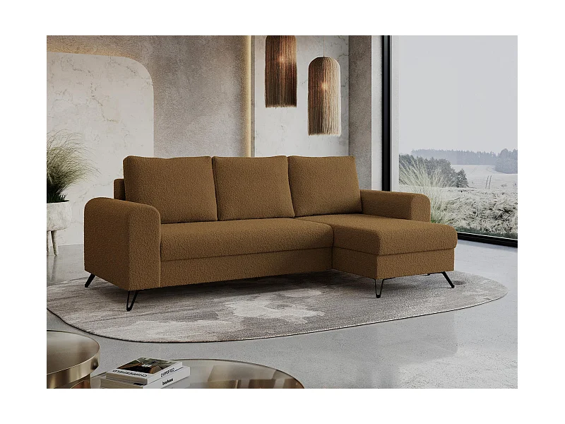 Ecksofa HUGO - L-Form mit Schlaffunktion, lose Kissen - Braun Boucle
