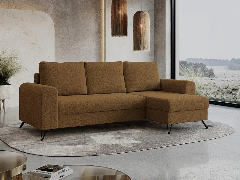 Ecksofa HUGO - L-Form mit Schlaffunktion, lose Kissen - Braun Boucle