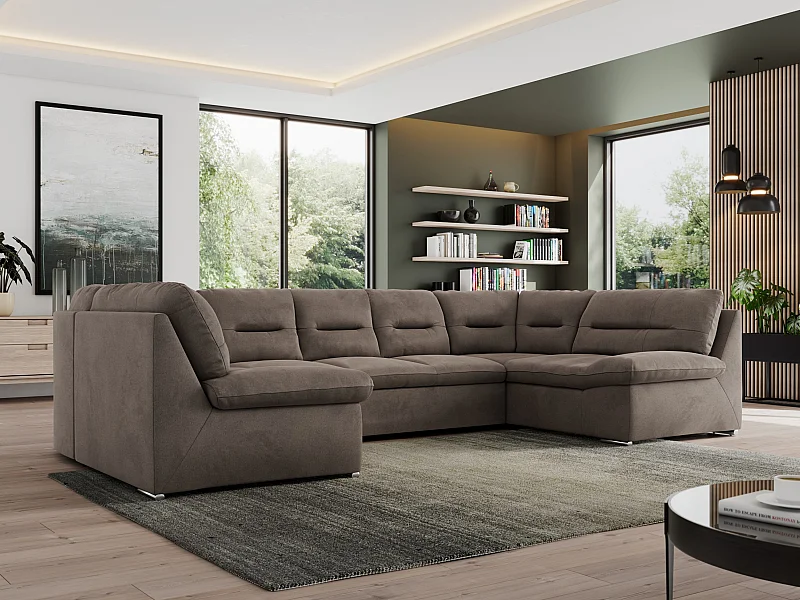 Ecksofa MORBIDO U, XXL Wohnlandschaft mit schlaffunktion - Braun Velvet