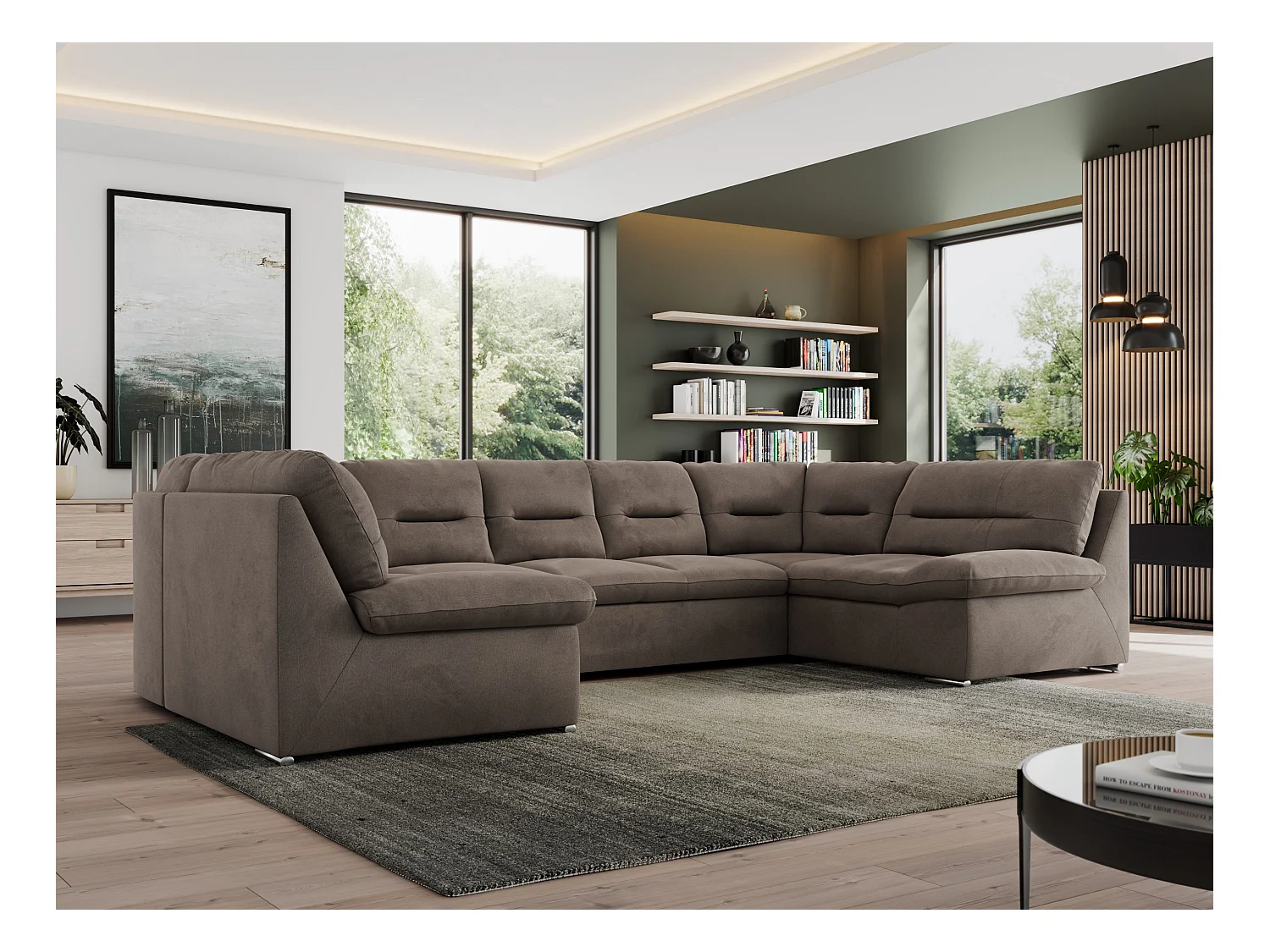 Ecksofa MORBIDO U, XXL Wohnlandschaft mit schlaffunktion - Braun Velvet