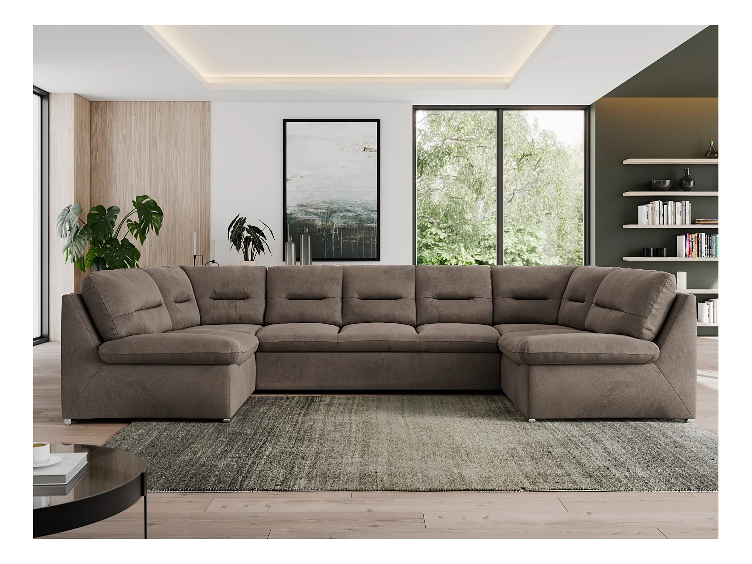 Ecksofa MORBIDO U, XXL Wohnlandschaft mit schlaffunktion - Braun Velvet