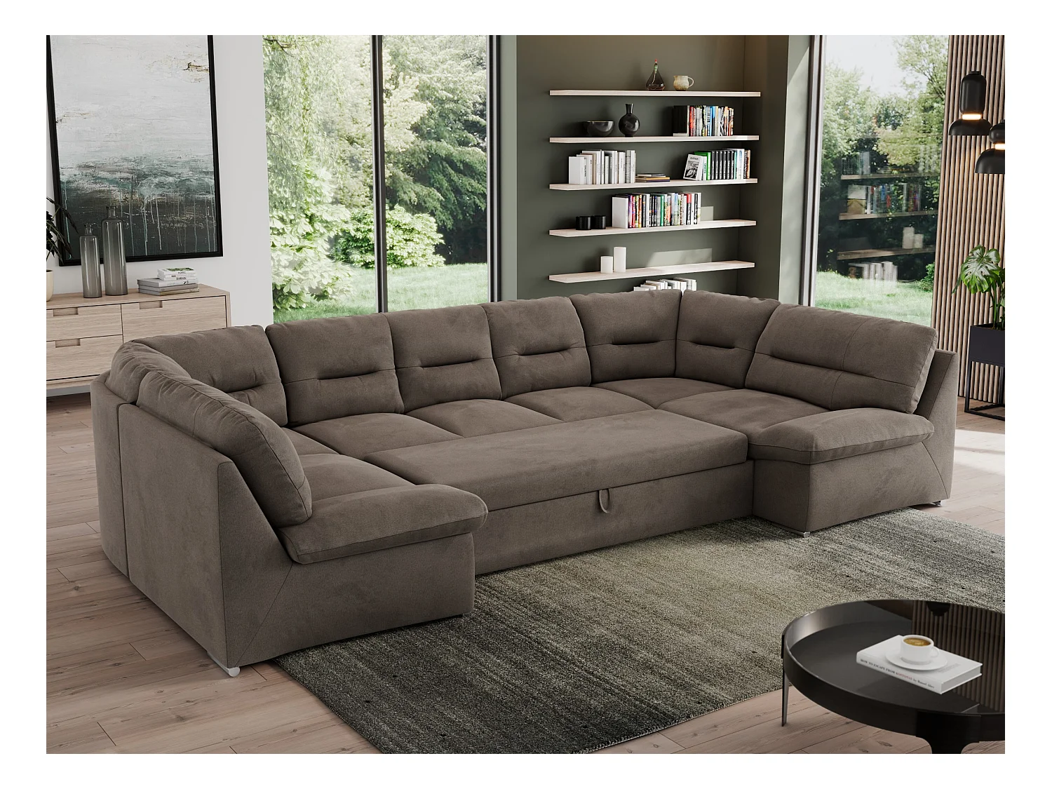 Ecksofa MORBIDO U, XXL Wohnlandschaft mit schlaffunktion - Braun Velvet