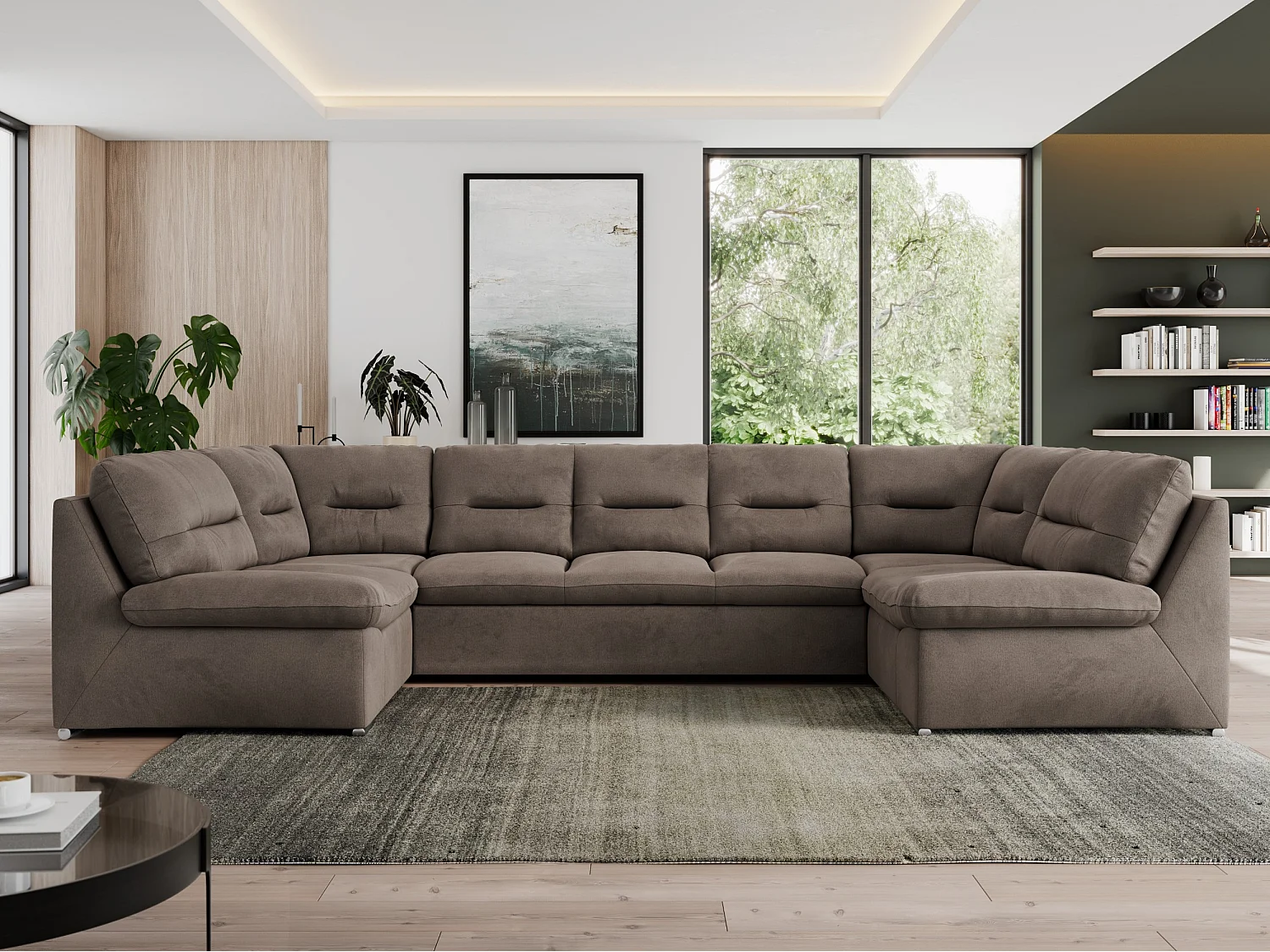 Ecksofa MORBIDO U, XXL Wohnlandschaft mit schlaffunktion - Braun Velvet