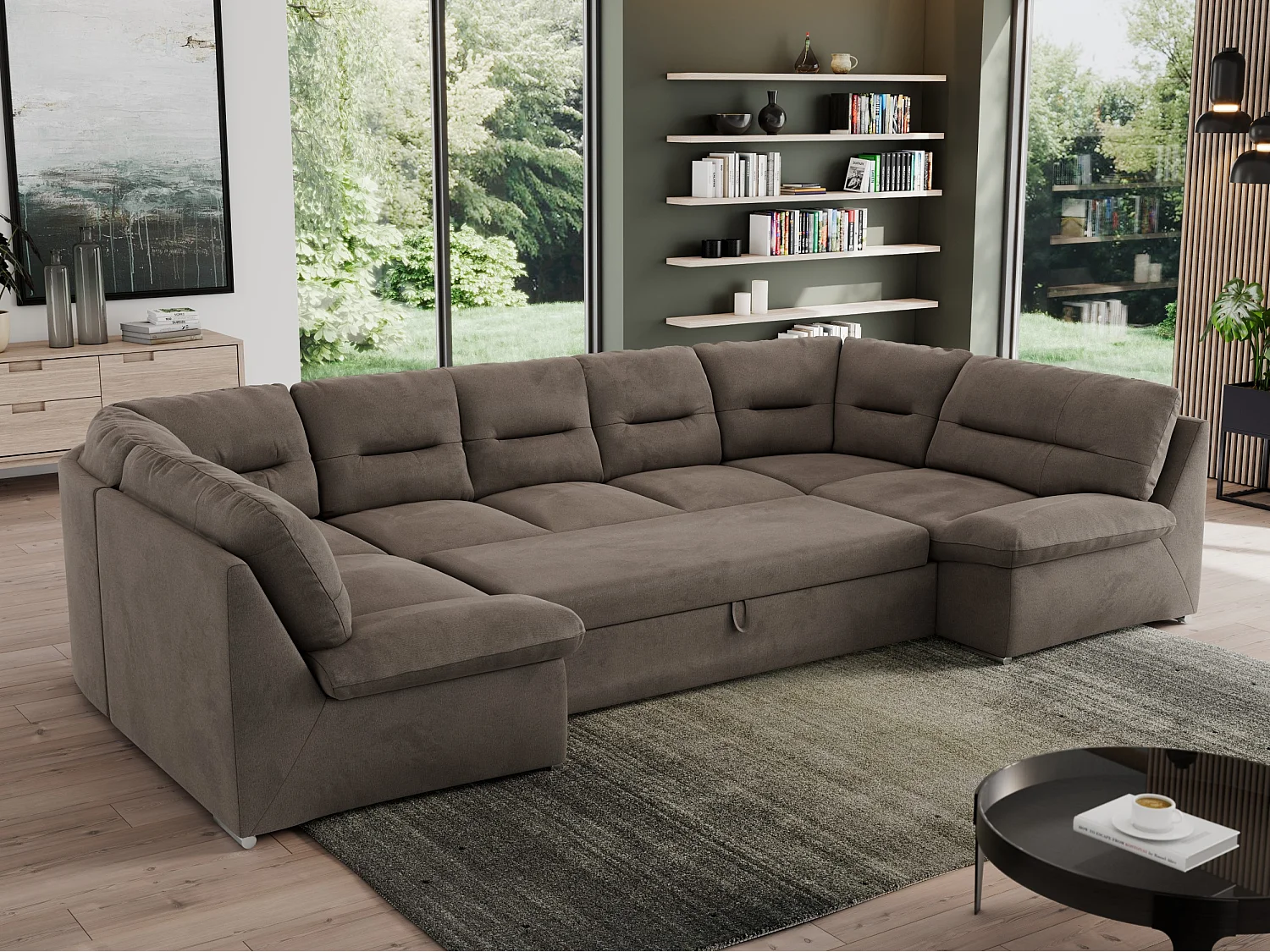 Ecksofa MORBIDO U, XXL Wohnlandschaft mit schlaffunktion - Braun Velvet