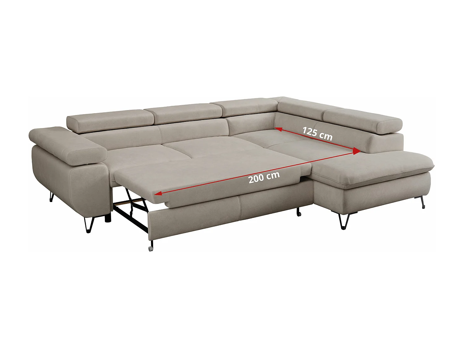 Ecksofa PETER verstellbare Kopfstütze, schlaffunktion - Beige Velvet - Ecke Rechts